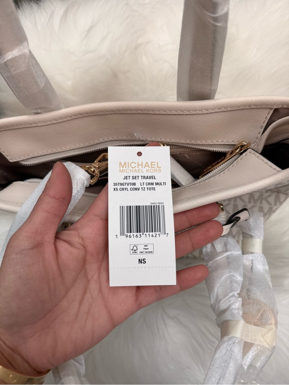 MICHAEL KORS Jet Set Extra Small Logo Top Zip Tote- Cream/Multi - Picture 3 of 6
